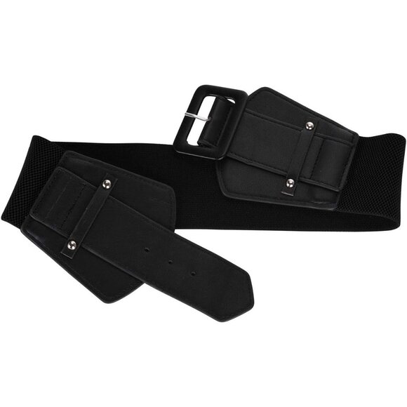 Women's Wide Leather Waist Belt Elastic Stretch Retro Buckle for Jeans Dresses - Picture 7 of 7